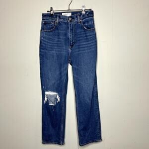 AF Abercrombie Jeans Womens 27 Blue‎ Distressed Knee Ankle Straight High Rise